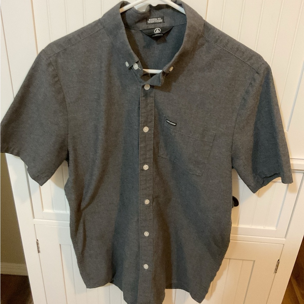 Volcom Modern Fit Y2K Skater Charcoal Short Sleeve Button Up Shirt